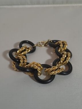 Vintage 1980s-1990s Gold and Black Link Bracelet - Women's Fashion Jewelry